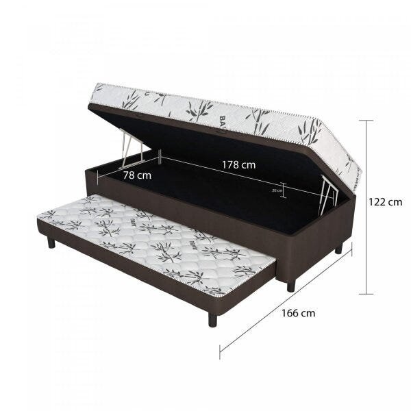 Cama Box Conjugado Solteiro com Baú e Cama Auxiliar Corino Espresso Móveis - 6