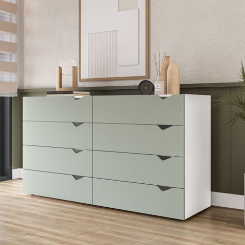 Cômoda 8 Gavetas Branca e Verde Porto Politorno