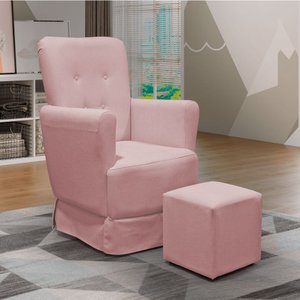 Poltrona de Amamentação Pé Palito Eduarda com Puff Veludo Velvet Rose - Lg Decor Baby