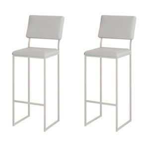 Kit 2 Banquetas com Encosto Industrial e Moderna Nina Branco e Corino Branco