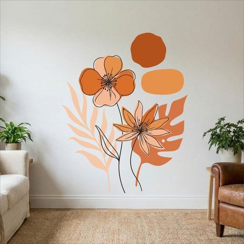 Adesivo de Parede Flores e Folhagens Laranja 110x140 Mod.07