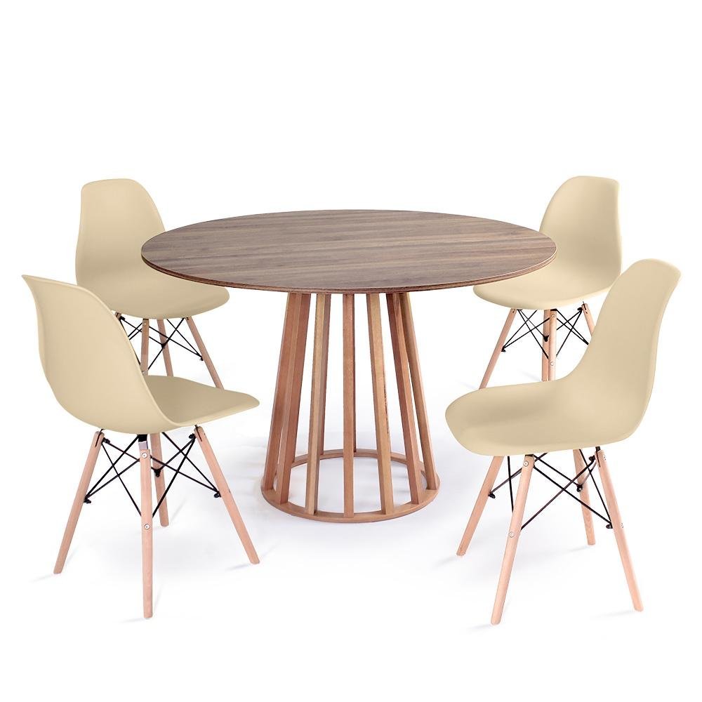 Conjunto Mesa de Jantar Redonda Talia Amadeirada Natural 120cm com 4 Cadeiras Eames Eiffel - Nude - 1