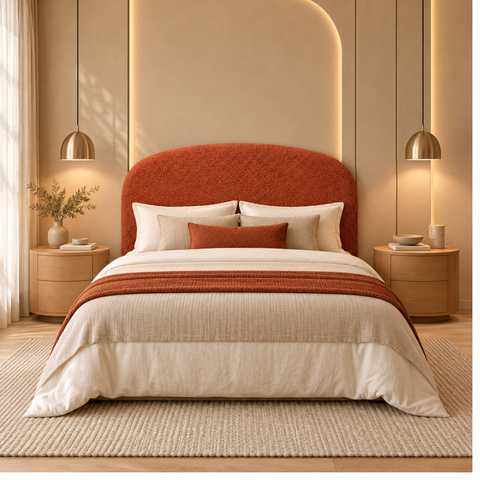 Cabeceira Queen 158cm Curva Estofada Bouclé Cama Box Fly:Terra Cota