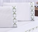 Ver imagem 3 de Jogo lençol Veneza quarto casal Queen bordado 4 peças 2fronha: Branco com Verde Musgo