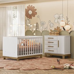 Quarto de Bebê com Cômoda 4355 e Berço Mini Cama 4315 Branco Acetinado Patoti Móveis - 1