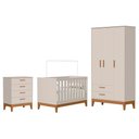 Ver imagem 1 de Dormitório Infantil Flip Guarda Roupa 3 Portas, Cômoda 4 Gavetas e Berço Areia Fosco - Reller Mó