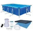Ver imagem 1 de Piscina Estruturada Premium 5000 Litros Retangular PVC Capa Forro Filtro 2200L-H 220V Azul Mor
