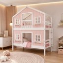 Ver imagem 2 de Beliche Infantil Casinha Dos Sonhos com Fechamento Inferior em Madeira Maciça Rosa/Branco