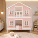 Ver imagem 1 de Beliche Infantil Casinha Dos Sonhos com Fechamento Inferior em Madeira Maciça Rosa/Branco