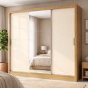 Ver imagem 1 de Guarda-Roupa Casal com Espelho 3 Portas de Correr 202x190cm Plata Yescasa Cinamomo/Off White Marrom
