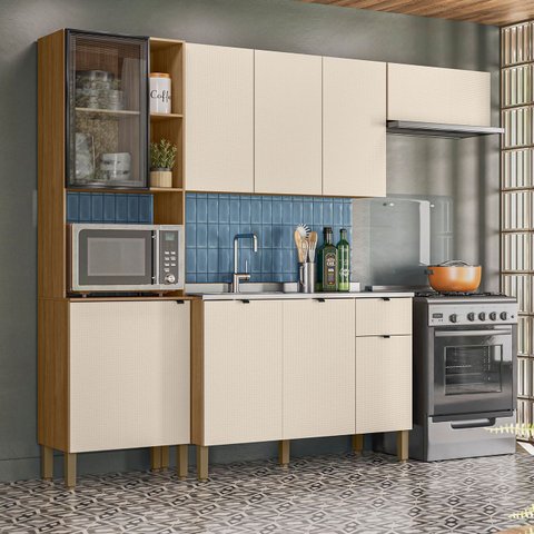 Cozinha Compacta Balcão com Pia 120cm Laura Plus Soft/freijó Z06 - Mpozenato