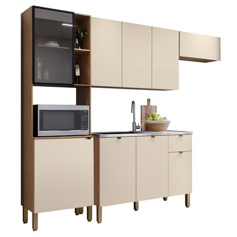 Cozinha Compacta Balcão com Pia 120cm Laura Plus Soft/freijó Z06 - Mpozenato