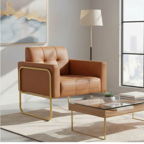 Poltrona Sala Decorativa Elisa Base Tubular Alta Dourada Sintético Pu D03 - D'rossi