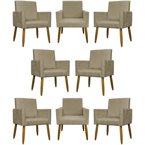 Kit 8 Poltronas Mari Suede Cores Pé Palito 30 Cm Castanho