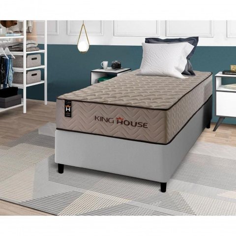 Cama Box com Colchão Solteiro San Diego Espuma Courino Cinza King House 96cm