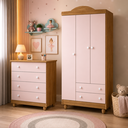 Ver imagem 1 de Conjunto Cômoda e Guarda Roupa Lara Nature Rose MDF Infantil Quarto Menina Organizador Moderno