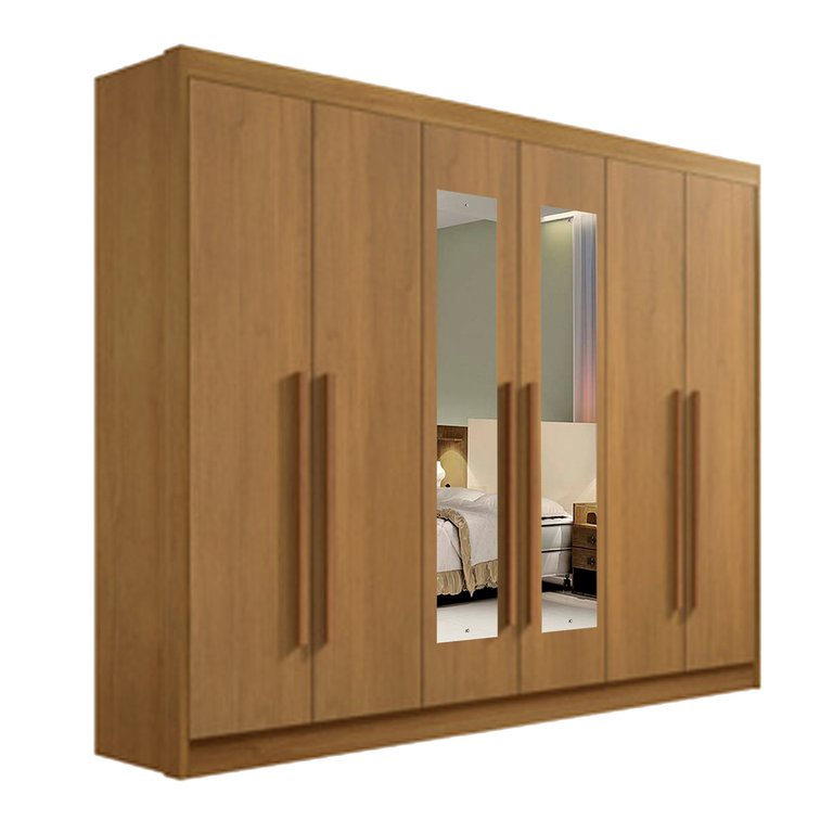 Guarda-Roupa Casal 6 portas New Athos com Espelho D'Doro Móveis - Cinamomo D'Doro Móveis Guarda-Roupa Casal 6 portas New Athos com Espelho D'Doro Móveis - Cinamomo D'Doro Móveis