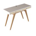 Ver imagem 3 de Escrivaninha Penteadeira Ricco 120 Cm Laca com Madeirado 2 Gavetas Palhinha Branco