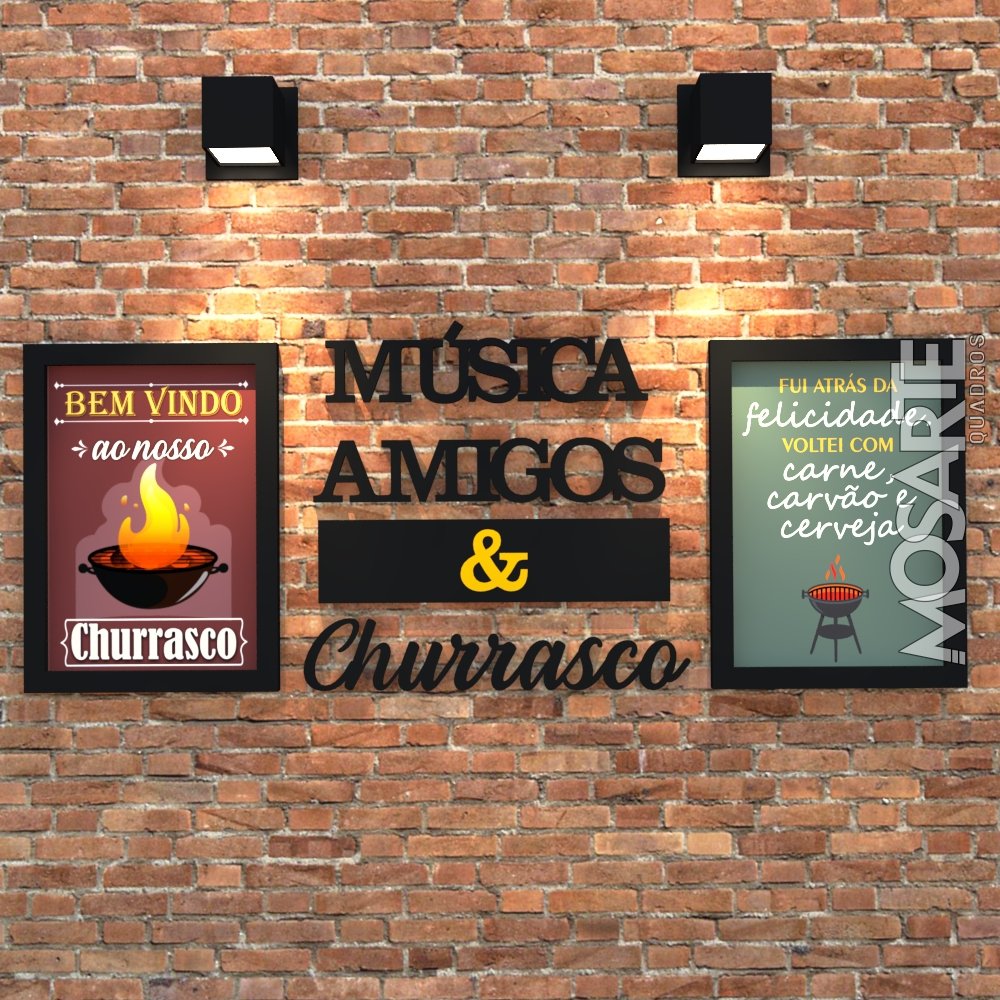 Conjunto 2 Quadros e Letras Musica, Amigos e Churrasco - 3