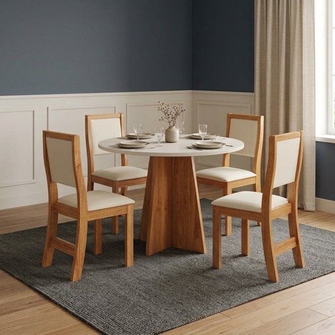 Conjunto Mesa de Jantar 4 Cadeiras 90cm Tampo Redondo