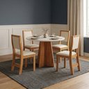 Ver imagem 1 de Conjunto Mesa de Jantar 4 Cadeiras 90cm Tampo Redondo