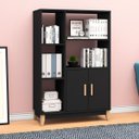 Ver imagem 1 de Estante para Escritório 81 X 123 X 35 Cm 2 Portas 5 Nichos Pés Madeira Mdp Preto - Clicklar