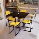 Ver imagem 4 de Conjunto Mesa de Jantar Quadrada Preta 4 Cadeiras Estofado Riviera Industrial Don Castro Decor