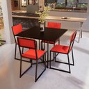 Ver imagem 2 de Conjunto Mesa de Jantar Quadrada Preta 4 Cadeiras Estofado Riviera Industrial Don Castro Decor