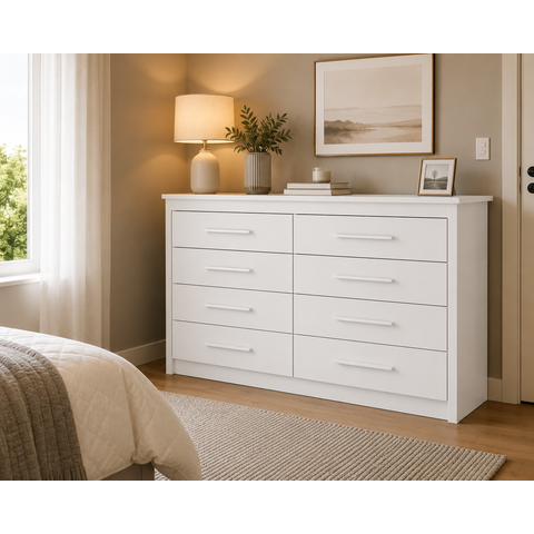 Cômoda Elegance 8 Gavetas Grande para Quarto de Casal com Amplo Espaço Interno