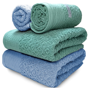 Kit 2 Toalhas de Banho + 2 Toalhas de Rosto Capri Atlântica Gigante 100% Algodão Banhão Cor:azul Enc