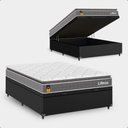 Ver imagem 1 de Cama Box Baú Viúva Couro Preto + Colchão Life D33 Pillow Top 61x128x188cm Cinza - e-Shop Casa
