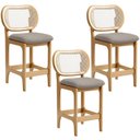 Ver imagem 1 de Kit 3 Banquetas Baixa Bar Cozinha Sala de Jantar Betta L02 Mel Tela Linho Bege - Lyam Decor