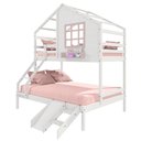 Ver imagem 2 de Beliche Casinha com Janela Casal/solteiro com Escada/escorregador Madeira Maciça Branco/ Rosa
