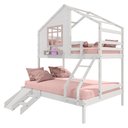 Ver imagem 5 de Beliche Casinha com Janela Casal/solteiro com Escada/escorregador Madeira Maciça Branco/ Rosa