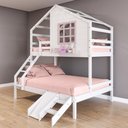 Ver imagem 1 de Beliche Casinha com Janela Casal/solteiro com Escada/escorregador Madeira Maciça Branco/ Rosa