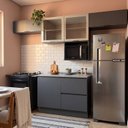 Ver imagem 1 de Cozinha Completa Modulada 5 Peças Portas de Vidro, Nicho para Micro-Ondas e Pés Reguláveis 280x220cm