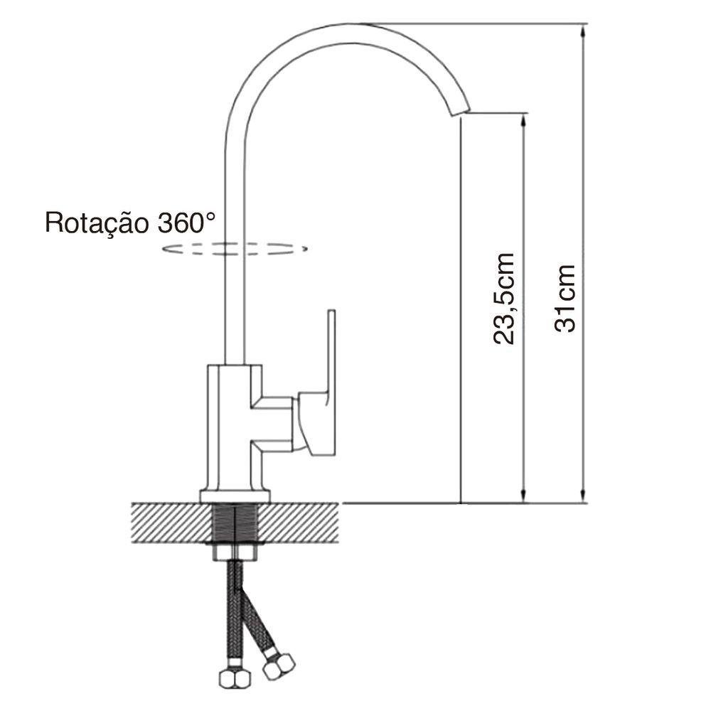 Torneira Monocomando Misturador Lorben Bancada Quadrado Bica Alta Móvel 360° Gt6182 - 9