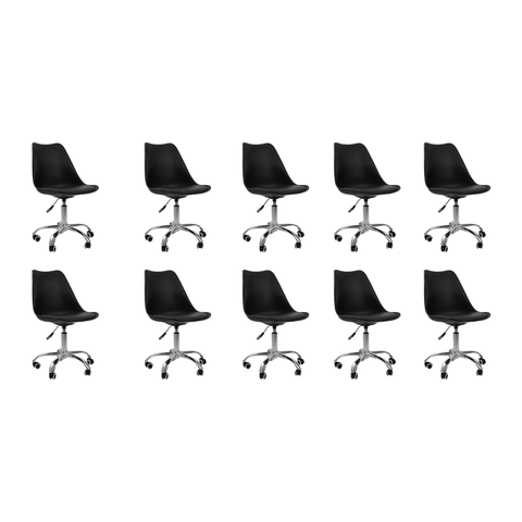 Cadeira Office Base Cromada Oficial com Rodízio Giratória Saarinen - Preto - 10