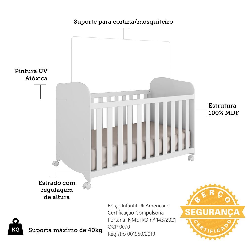 Berço Americano 100% MDF com rodízios Mimo - 5
