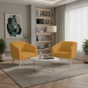 Ver imagem 1 de Poltrona Sala Decorativa Kit 2 Stella Pé Palito Natural Veludo Mostarda D03 - D’Rossi