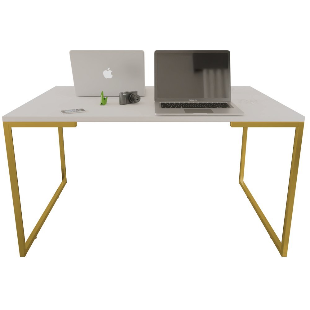 Mesa de Escritório Base Metal Dourado Tampo Branco 90cm House - 2