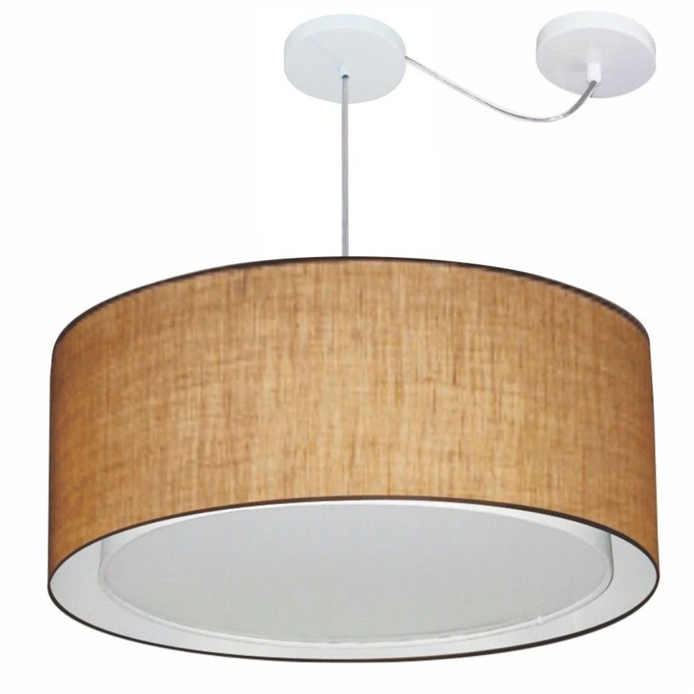 Lustre Pendente Cilíndrico Com Desvio de Centro Vivare Md-4318 Cúpula em Tecido 60x30cm - Bivolt - P