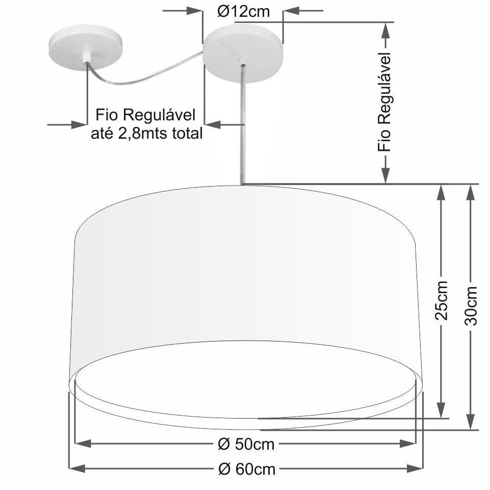 Lustre Pendente Cilíndrico Com Desvio de Centro Vivare Md-4318 Cúpula em Tecido 60x30cm - Bivolt - P - 2