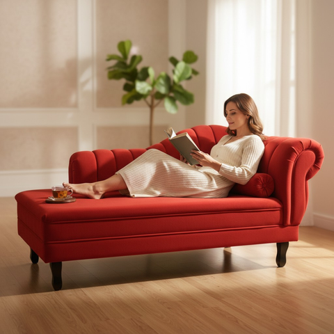 Recamier Decorativo Divã Amsterdã 147cm Lado Esquerdo Couro Vermelho