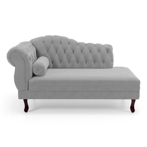 Divã Recamier Chaise Longue Lavínia 150cm Capitonê Pés de Madeira Veludo Cinza Claro - Abmaza