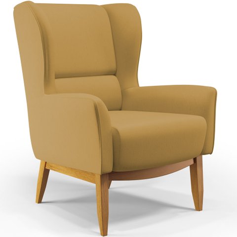 Poltrona Decorativa Fixa Base de Madeira Milena D02 Veludo Mostarda B-260 - Lyam Decor