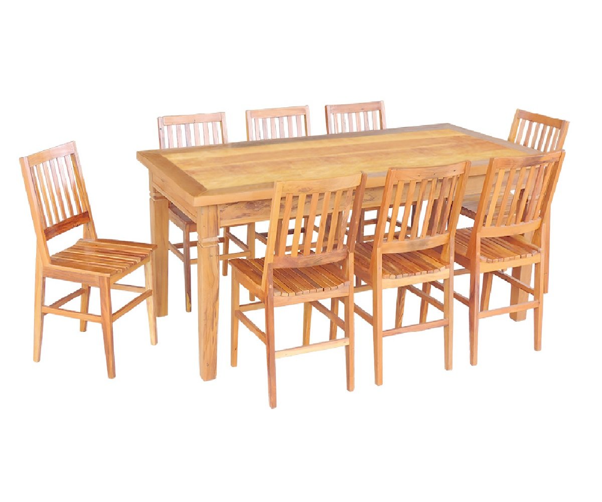Conjunto Mesa de Jantar em Madeira Demolição 2 metros com 8 Cadeiras ...