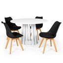 Ver imagem 1 de Conjunto Mesa de Jantar Redonda Talia Branca 120cm com 4 Cadeiras Eiffel Leda - Preto