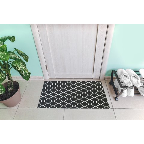Tapete Capacho Porta Entrada 65CMX40CM Arabesco Preto Branco