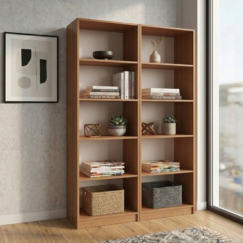 Kit 2 Estantes para Livros Multiuso 5 Nichos 175CMX104CM Montreal Yescasa Marrom